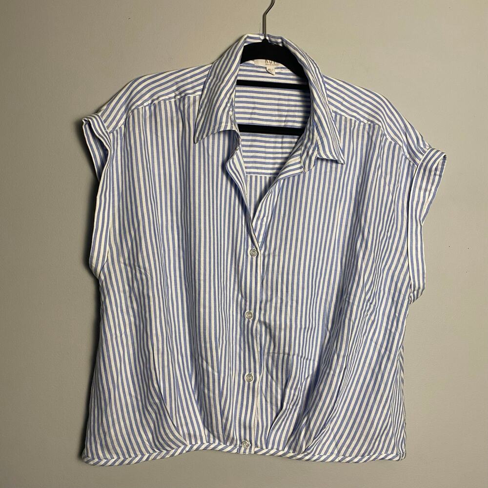 Kut from the Kloth Blue and White Striped Button Front Blouse
